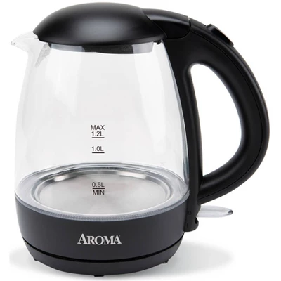 Aroma 1.2L Glass Kettle: Electric Water Boiler With LED Indicator, Automatic Shut-Off, Boil Dry Protection, 1500W 7 Aroma 1.2L Glass Kettle: Electric Water Boiler With LED Indicator, Automatic Shut-Off, Boil Dry Protection, 1500W - Image 5