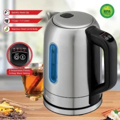 Brentwood 1,500-Watt 1.79-Qt. Cordless Digital Stainless Steel Kettle With 5 Temperature Presets And Swivel Base In Black -Household Kettle Shop GUEST e6245bf4 15bc 4a3e 83d3 808e2513bc67