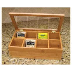 Bamboo 8-Compartment Tea Box With Acrylic And Bamboo Lid - Lipper International -Household Kettle Shop GUEST ebc357fc 3639 4a80 9e4d 147ea0de2662
