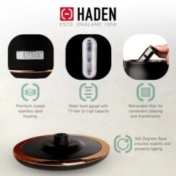 Haden Heritage 1.7 Liter Stainless Steel Electric Water Kettle Bundled With 2 Slice Wide Slot Stainless Steel Toaster, Black & Copper -Household Kettle Shop GUEST ed0cee46 58da 4bbd 8b1b 7925d8f39630