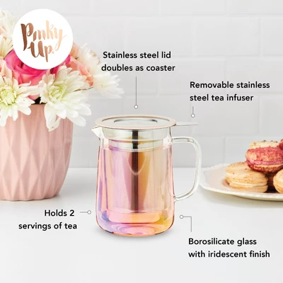 Pinky Up Chas Mini Glass Teapot, Loose Leaf Tea Infuser, Hot Tea Or Iced Tea Maker, Small Teapot, 16 Ounce Loose Leaf Infuser, Iridescent, Set Of 1 8 Pinky Up Chas Mini Glass Teapot, Loose Leaf Tea Infuser, Hot Tea Or Iced Tea Maker, Small Teapot, 16 Ounce Loose Leaf Infuser, Iridescent, Set Of 1 - Image 6