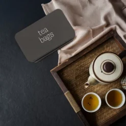 AuldHome Design Farmhouse Tea Bag Box, Vintage Retro Style Enamelware Tea Storage Tin -Household Kettle Shop GUEST ed578201 af01 4a14 a638 a7cf9ceed16b