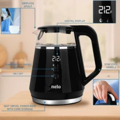 NELO Electric Kettle With 5 Temperature Control Presets, Large Digital Temperature Display, Multi-Colored LED Indicator Lights, BPA-Free, 1 Liter -Household Kettle Shop GUEST f06201e0 5981 41df a8fe 01677581fcdd