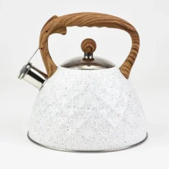 SharpChef Whistling Stovetop Tea Kettle,Food Grade Stainless Steel, Cool Touch Wood Look Handle, Fast Boil, For Gas, Electric, And Glass Ranges - 3L -Household Kettle Shop GUEST faf93921 cc5b 4f96 9472 f4571f378458