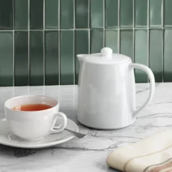 Porcelain Tea Pot White - Threshold™: 50oz Capacity, Dishwasher & Microwave Safe, Porcelain Handle & Lid